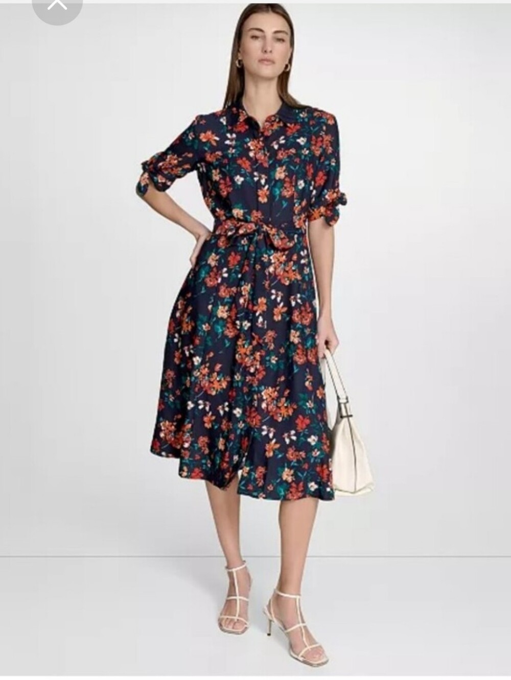 Calvin Klein NWT $139 Floral Belted Midi Shirt Dress Size 6 Feminine Workwear